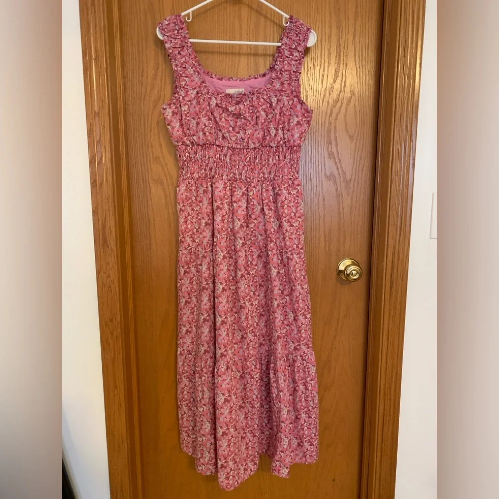 Universal Thread Pink Floral Maxi Dress Size Medium Sleeveless Smocked Tiered - Picture 1 of 8